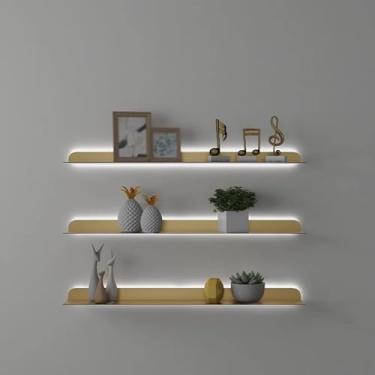 Imagem de Prateleiras de parede flutuantes, uma palavra com luzes divisória de sala de estar prateleira de ferro montada na parede estante de livros laminado LED emissão de luz nas prateleiras de parede (cinza