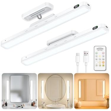 Imagem de WILLED Luzes recarregáveis de 3 W para espelho com controle remoto, luzes espelhadas amigáveis para os olhos, luz de maquiagem com temperatura de cor ajustável com visor de bateria para quarto