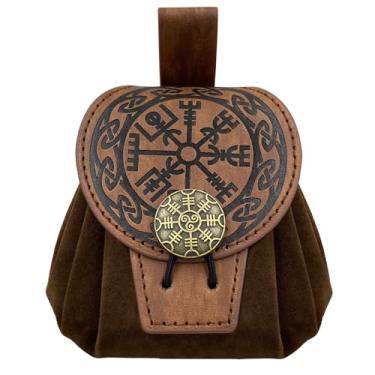 Imagem de Bolsa de cinto de couro sintético em relevo medieval, pochete masculina estilo punk, bolsa de cintura para cinto portátil retrô (marrom A)