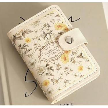 Imagem de Carteira feminina compacta com porta-cartões de crédito para bolso/bolsa, organizador de cartões de couro PU, mangas transparentes para cartões, fecho de pressão, Off White, Estilo 3