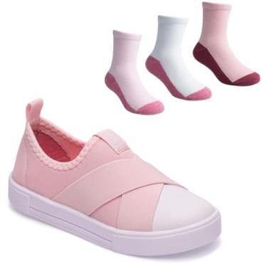 Imagem de Tênis Mais 3 Pares de Meia Infantil Calce Fácil com Elástico, Azul, Tamanho 28-34 Confortável, Sem Cadarço (Rosa, BR, Criança de 4 a 8 anos, Numérico, 30) Pimpolho