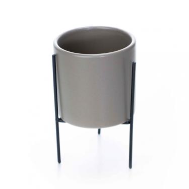 Imagem de Cachepot Cinza Com Suporte Em Metal m 13x8 Cm - D'Rossi