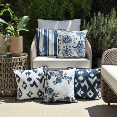 Imagem de Kit 5 Capas Almofadas Impermeáveis Garden Estampa Azul - AMOFADAS