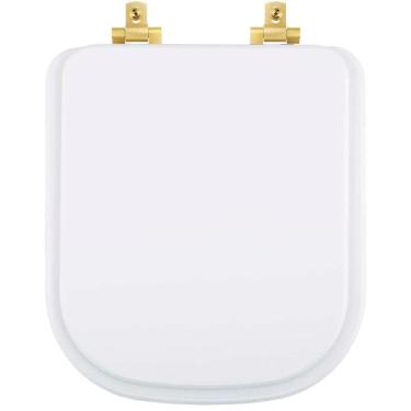 Imagem de Assento Sanitário Mdf Soft Close Piano Branco Para Vaso Deca Com Ferragem Dourada
