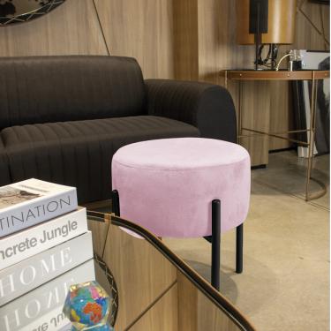 Imagem de Kit 02 Puffs Iron Suede Rosa Bebê Base Preto Palito