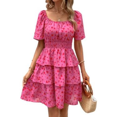 Imagem de Vestido PRETTYGARDEN 2025 Floral de Verão com Decote Quadrado Vermelho