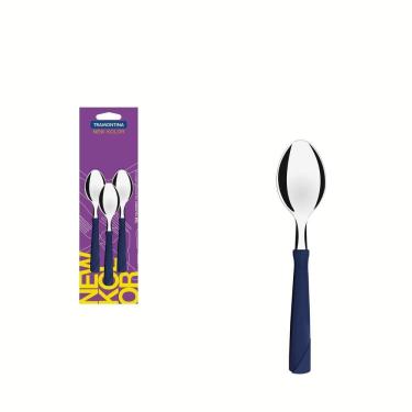 Imagem de Conjunto De Colheres Para Chá Tramontina New Kolor Em Aço Inox E Cabos Azul 3 Peças Tra...