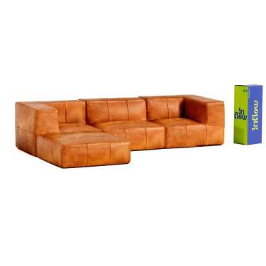 Imagem de Sofá Modular Poli-Couro Marrom - 3 Lugares - 2 Cantos com Apoio de Pé 