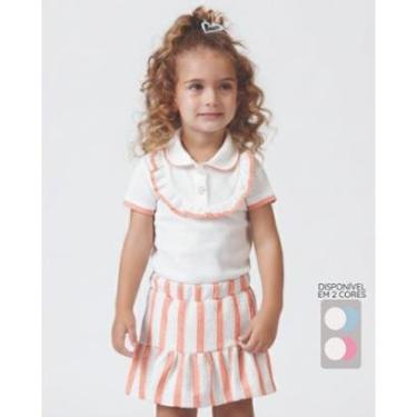 Imagem de Conjunto blusa polo shorts saia listrado leve fresquinho menina- Azul e Rosa - Menina 1 a 4 anos-Feminino
