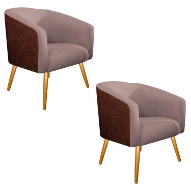 Imagem de Kit 02 Poltronas Luiza Couro Ecológico Rosê - Adj Decor