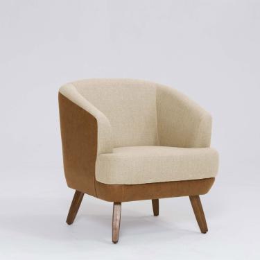 Imagem de Poltrona Decorativa Milão D07 Pés Madeira Corano Terracota E Linho Marfim - D'rossi