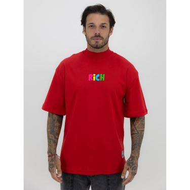 Imagem de Camiseta Camisa Oversized Gola Alta Estampa Rich Boy Streetwear Algodão Premium Vermelho-Masculino