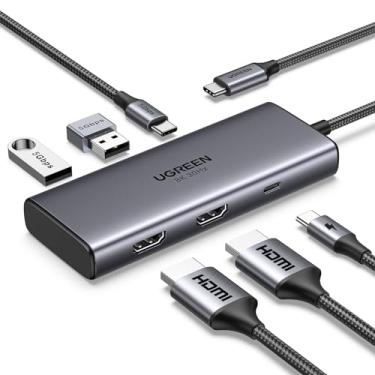 Imagem de UGREEN Revodok USB C HUB 6 em 1 com 2 HDMI, Dual HDMI 4K@60Hz, Single 8K@30Hz, 5Gbps USB C, 2 USB 3.0, PD 100W, Compatível com XPS, ThinkPad, Surface e Mais (Somente macOS Suporta Modo Espelho)