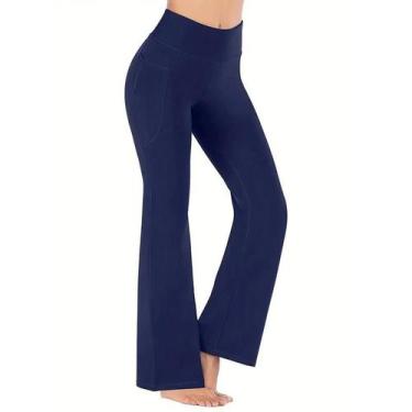 Imagem de Calças De Yoga Femininas De Cintura Alta Com Bolsos, Leggings Casuais 