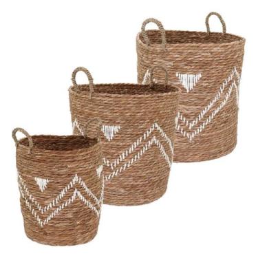 Imagem de Cesta Organizadora Home&Co Fibra Natural 3pçs Decoração Enfeite para C