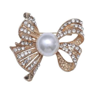 Imagem de Broche De Laço Com Pérolas E Strass Para Mulheres, Acessório De Joias 