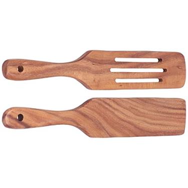 Imagem de Espátula com fenda de madeira, espátula de madeira 2 peças de material de madeira natural para restaurante doméstico