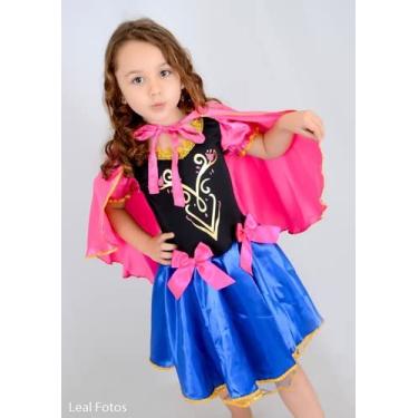 Imagem de Fantasia Vestido Anna Frozen Princesa Infantil Com Capa Tamanho:M;Cor:Vermelho