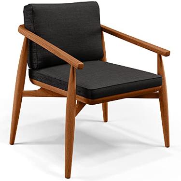 Imagem de Poltrona Decorativa Sala de Estar com Cintas de Corano Lavínia B04 Linho Chumbo - Lyam Decor