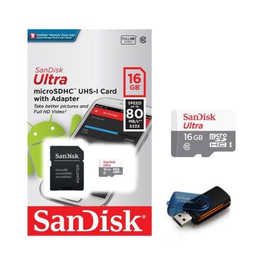 Imagem de Cartão de Memória Micro sd Sandisk Ultra 16GB 80mb/s + Leitor 15 em 1