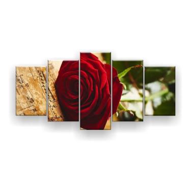 Imagem de Quadro Decorativo Rosa Vermelha Música 129x61 Sala Quarto