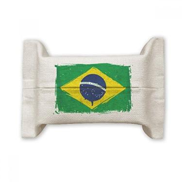 Imagem de Bolsa de linho de algodão pintada à mão com bandeira do Brasil