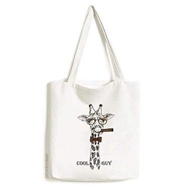 Imagem de Bolsa de lona marrom com desenho de girafa, bolsa de compras casual