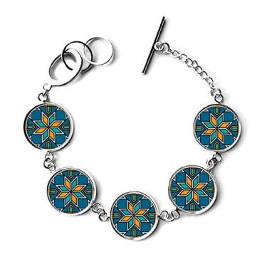 Imagem de DIYthinker Bracelete com pingente de corrente de flor abstrata Marrocos laranja azul