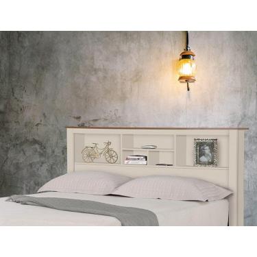 Imagem de Cabeceira Casal 1,40 Havana com Nichos Off White/Madeira - Tebarrot
