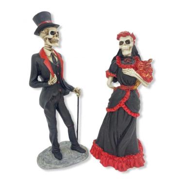 Imagem de Imagem Exu e Pomba Gira Caveira Preto e Verm Resina 25 Cm