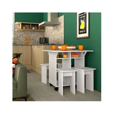 Imagem de Mesa Retangular Nova Móbile Moove com 4 Bancos, Prateleira e Tampo Dobrável