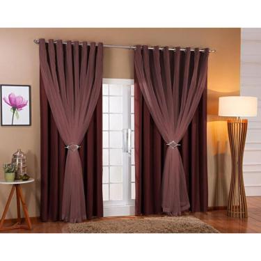 Imagem de Cortina De Voil Com Forro Blackout Tecido 5,00X2,30 Sala E Quarto Marrom