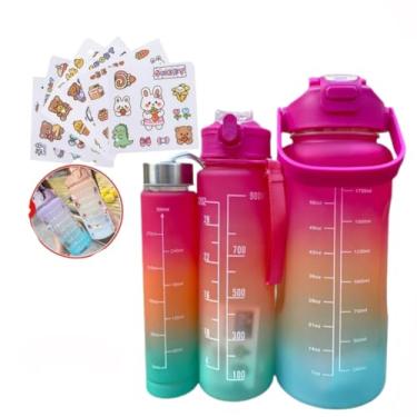 Imagem de Kit 3 Garrafa De Água Squeeze Galão 2l Litros Motivacional Academia Colorida Antivazamento 3D Tie Dye Frases Português (cores variadas)