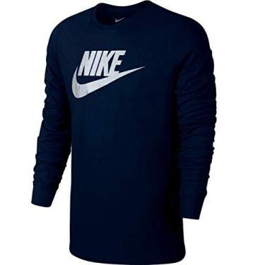 Imagem de Nike Camiseta masculina NSW manga longa ícone Futura camisetas, Azul marinho/branco, G