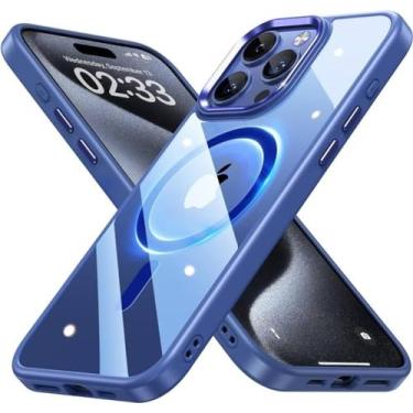 Imagem de Capa magnética cinza titânio natural para iphone 15 pro max 14 plus 13 12 14pro 15pro 13pro capa, azul escuro, para iphone 12