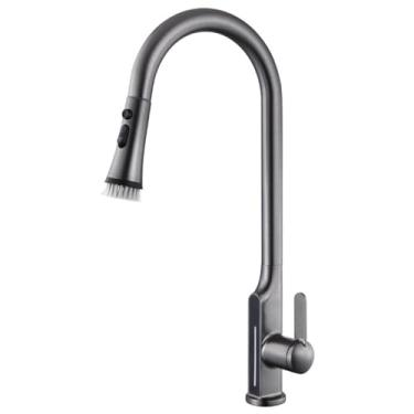 Imagem de Escova limpa pull out torneira da cozinha temperatura display digital rotação misturador 3 modos de água quente e fria da pia, arma cinza, 1