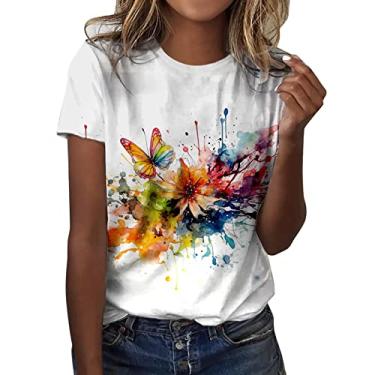Imagem de Camiseta de batimento cardíaco para mulheres, camisetas com estampa floral, camisetas engraçadas, manga curta, casual, verão, camiseta fofa com estampa de animal, F#_amarelo, XXG