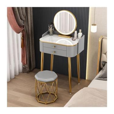 Imagem de Penteadeira para penteadeira para quarto pequeno espaço mesa de maquiagem penteadeira armazenamento conjunto de mesa de maquiagem Vanity Vanity (Cor: cinza, tamanho: L60cm)