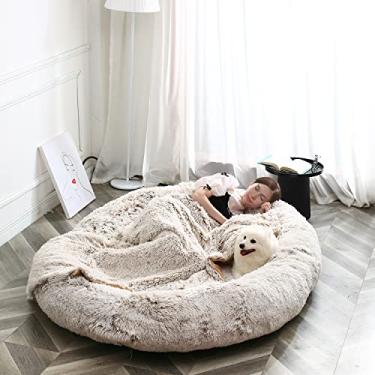 Imagem de Cama de cachorro gigante para humanos com cobertor combinando, 75*55 cama de cachorro XXXXXXL para você e seu animal de estimação, cama grande para dormir para você cochilar, futon gigante com enchimento de espuma e capa de remoção