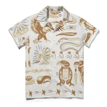 Imagem de Lontse Camisa masculina de manga curta com botão águia animal camisa casual praia camisas havaianas, Marrom, XXG