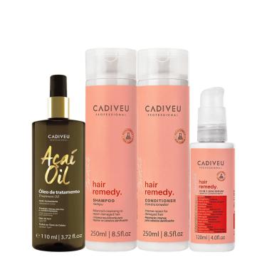 Imagem de Kit Cadiveu Essentials Hair Remedy Shampoo Condicionador Leave-in Sérum e Açaí Oil 110 (4 produtos)