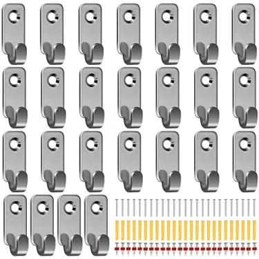 Imagem de 25 peças ganchos de montagem de parede ganchos J para pendurar ferragens de pendurar espelho 304 aço inoxidável mini gancho J para pendurar arte cabide resistente com parafusos para molduras de quadro bolsa de chave de arame, prata