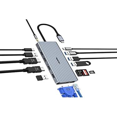 Imagem de Estação de ancoragem USB C Hub Dual Monitor, 14 em 1, adaptador USB C com 2 HDMI 4K + VGA + 10GB USB 3.1+ 10GB USB-C+ 4 USB 2.0+100W PD + Ethernet+SD/TF+Áudio