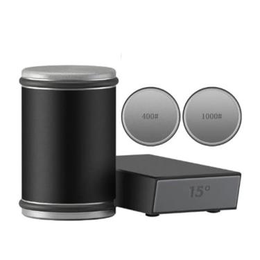 Imagem de Afiador de facas magnético, kit de pedra de amolar diamante com rolo de ângulo de 15 e 20 graus, acessório de cozinha, usa borda reta de diamante industrial, com 2 cabeças de substituição (preto)