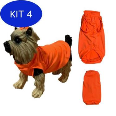Imagem de Kit 4 Roupa Para Cães E Gatos - Camiseta Neon Laranja G - Nica Pet