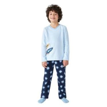 Imagem de Pijama Hering Infantil Menino Longo Estampado Em Fleece Azul-Masculino