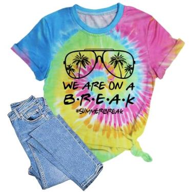Imagem de LAZYCHILD Camiseta feminina Last Day Shirts We are on a Break Teacher Summer Break Graphic Tee End of School Year Tops, Break-td, P