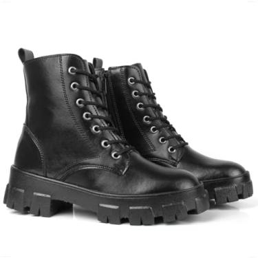 Imagem de Bota Coturno Tratorado Feminino Cano Baixo Ziper e Cadarço Mulher Fashion Blogueira Conforto (Preto, BR, Adulto, Numérico, 35)
