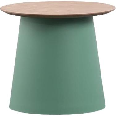 Imagem de Mesas finais nórdicas de plástico pp emenda madeira mesa redonda lateral sofá mesa de centro para sala de estar interior e exterior, verde s