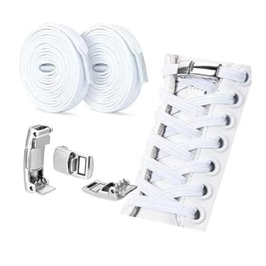 Imagem de Lock Shoe Laces Elastic No Tie Shoelaces Sneakers Shoelace Kids Adult Rubber Band Laces One Size Fits All Shoes(WHITE SILVER LOCK)